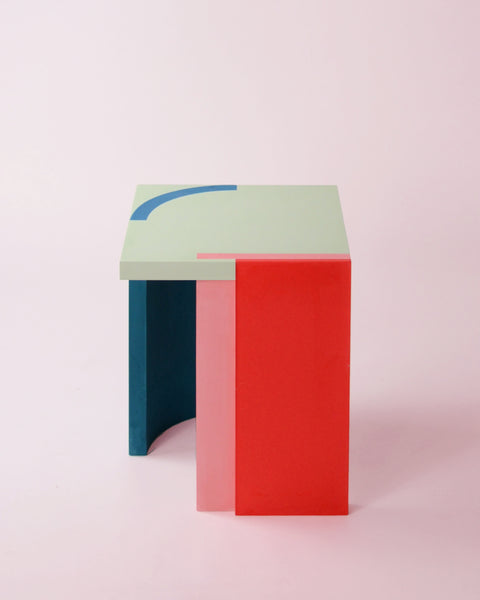 Design forward and beautiful side table for your home interior. Colorful and geometric side table with a contemporary design. Available in various color combinations. Shipping worldwide. Made to order. Carefully handmade in our atelier. Made of acrylic resin. A design that adds value to every modern and contemporary home and interior.